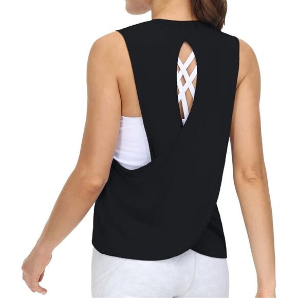 NEW Open Cross Back Workout Tank Top Loose Fit Sleeveless L - Picture 1 of 8